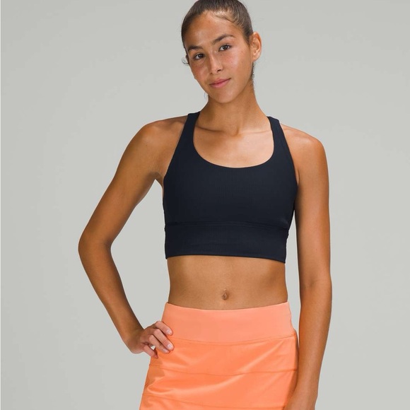 Lululemon Energy Bra Longline Ribbed Medium Support Sports Bra Black Size 6 - Picture 1 of 6